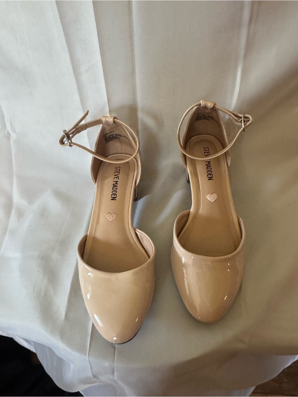 Steve Madden Beige Patent Ankle-Strap Pumps